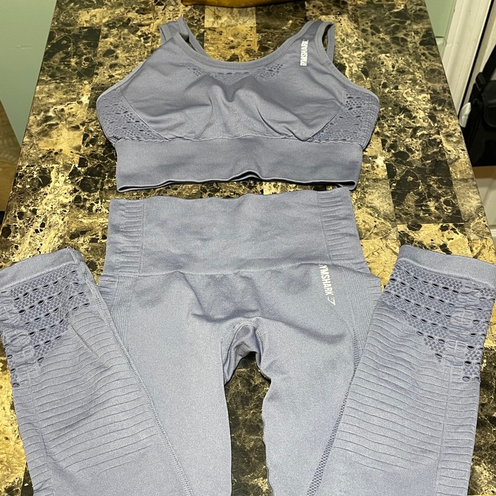 Steel blue gymshark set. Can be sold separately.